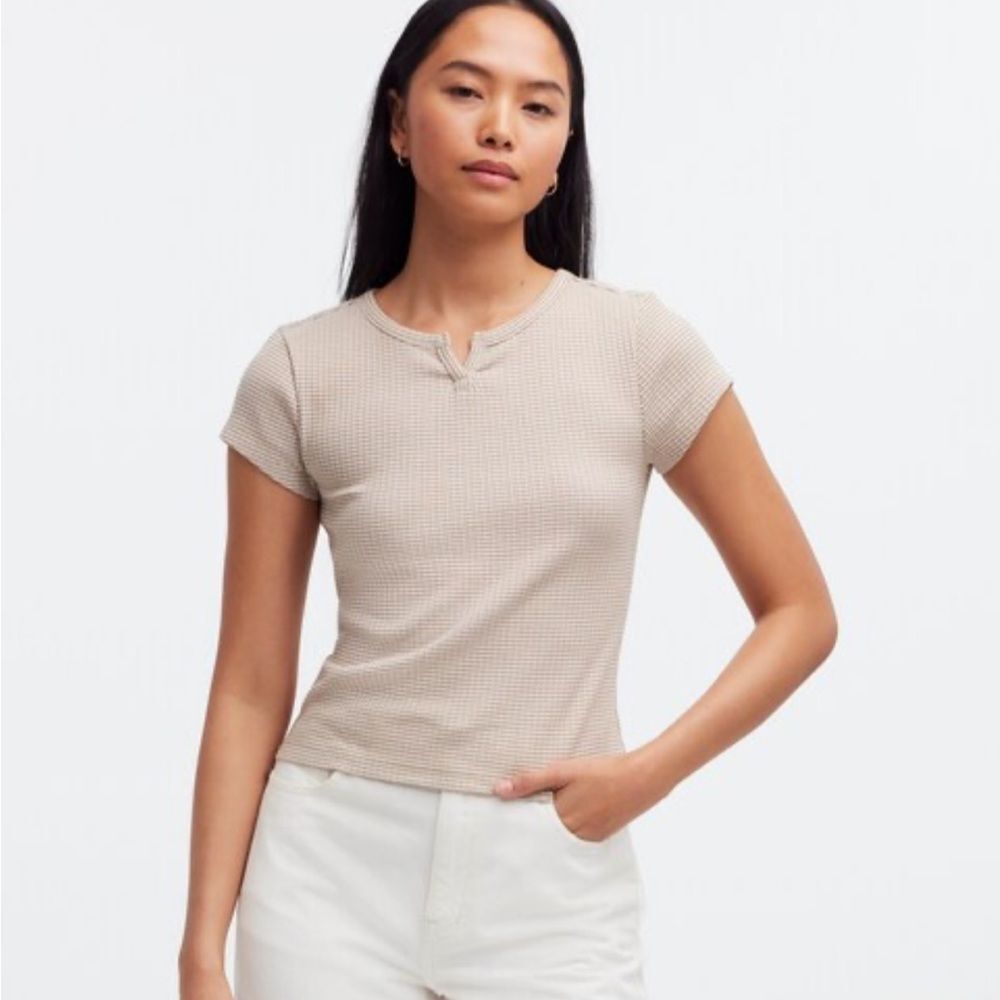 Madewell Ribbed Split Neck Short Sleeve Casual T Shirt Small